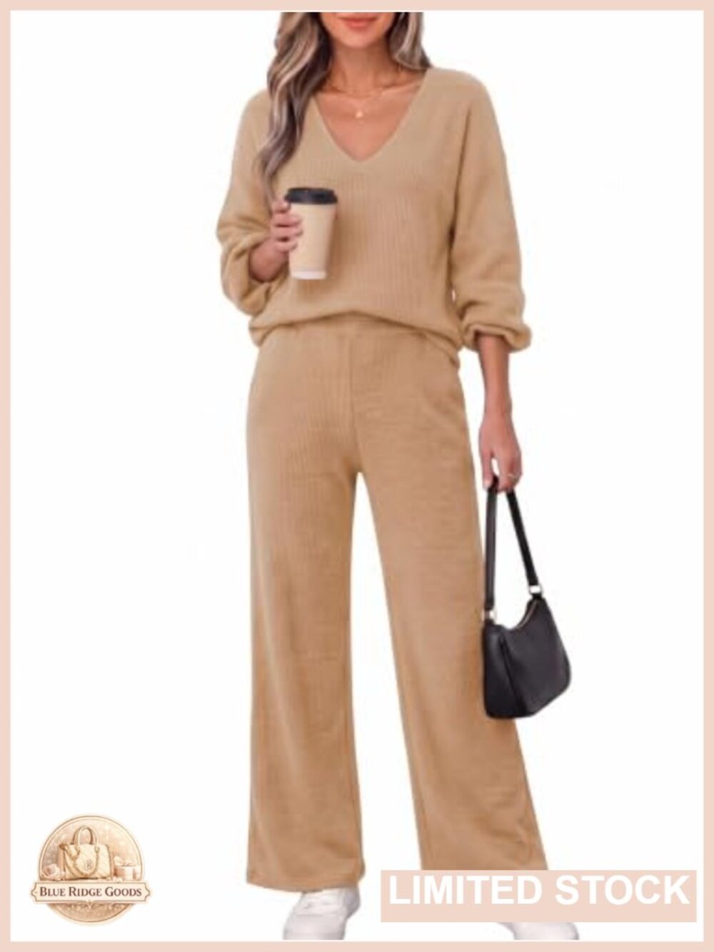 Two Piece Sweater Set Long Sleeve Top Wide Leg Pants Knit Lounge Set